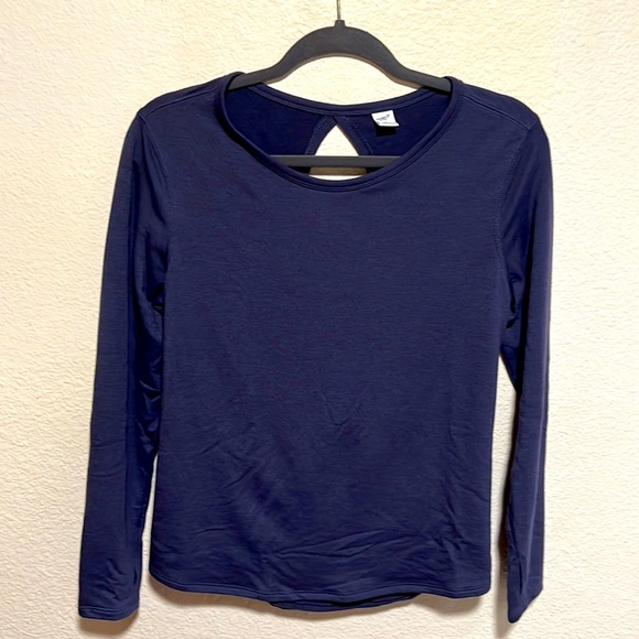 Old Navy Active Navy Blue Long Sleeve Open Back Thumb Holes Top Sweatshirt PS - Picture 1 of 7